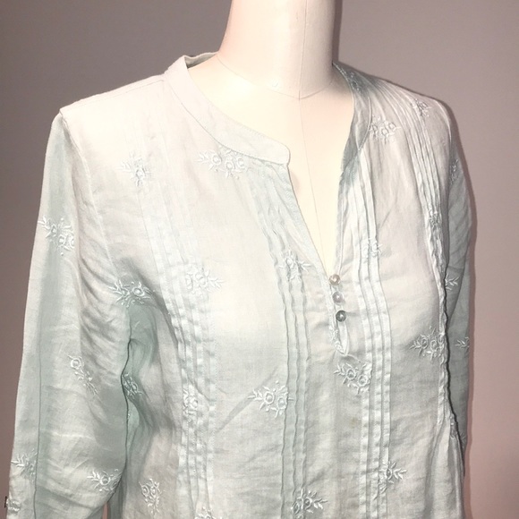 ST TROPEZ WEST sea foam green linen tunic ▪️sz L - Picture 2 of 8